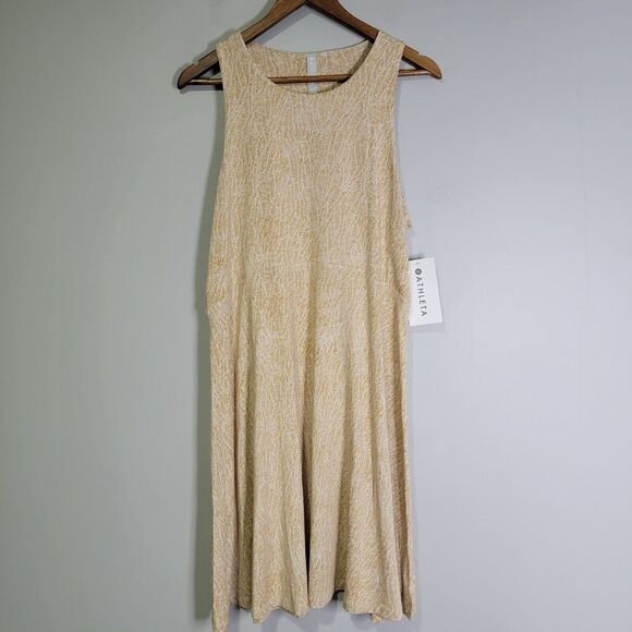 Athleta Santorini Thera Printed Dress Mojave Shoreline Beige Stretch‎ Athleisure - Picture 1 of 9